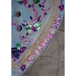 Geschenk zum Valentinstag ICH LIEBE DICH abstrakt gestaltetes Herz aus Holz mit Acrylfarbe im Shabby-Stil bemalt