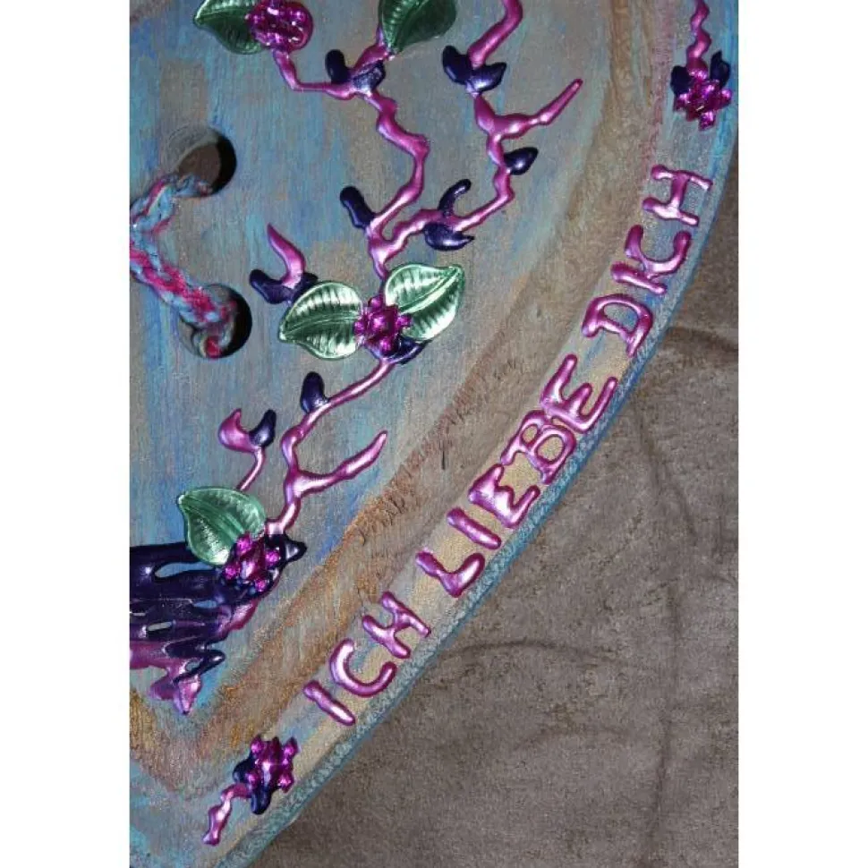 Geschenk zum Valentinstag ICH LIEBE DICH abstrakt gestaltetes Herz aus Holz mit Acrylfarbe im Shabby-Stil bemalt