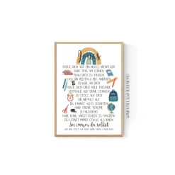 Geschenk zur Einschulung Schulanfang Wünsche Mutmacher Poster Jungen Jungs Name personalisierbar mit Name