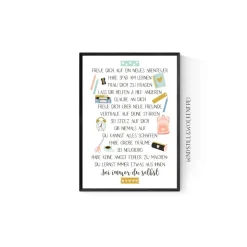 Geschenk zur Einschulung  Schulanfang Wünsche Mutmacher Poster Kinderzimmer Druck Mädchen