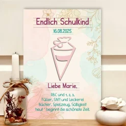 Geschenk zur Einschulung für Mädchen – Personalisiertes Geldgeschenk im Bilderrahmen mit Schultüte