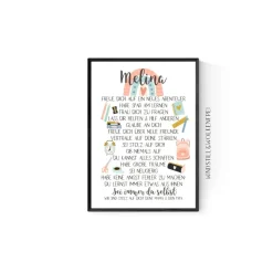 Geschenk zur Einschulung Schulanfang Wünsche Mutmacher Poster Mädchen Name personalisierbar mit Name