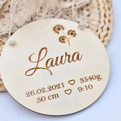 Geschenk zur Geburt | Namensschild mit Geburtsdaten | Personalisiertes Holzschild mit Name |Geschenk zur Taufe | Deko