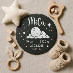 Geschenk zur Geburt oder Taufe – Personalisierte Schiefertafel zur Geburt – mit Namen & Geburtsdaten