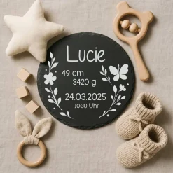 Geschenk zur Geburt oder Taufe – Personalisierte Schiefertafel zur Geburt – mit Namen & Geburtsdaten