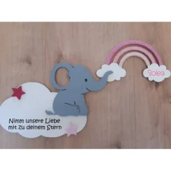 Geschenk zur Geburt/ Taufe oder für ein Sternenkind Wolke. Elefant, Regenbogen 3teiliges Set