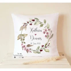 Geschenk zur Hochzeit, Kissen Rosen personalisiert, Hochzeitsgeschenk