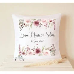 Geschenk zur Hochzeit, Kissen Rosen personalisiert, Hochzeitsgeschenk