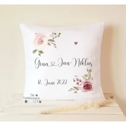 Geschenk zur Hochzeit, Kissen Rosen personalisiert, Hochzeitsgeschenk
