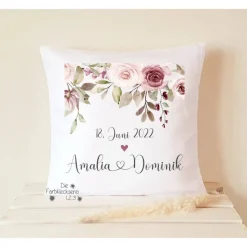 Geschenk zur Hochzeit, Kissen Rosen personalisiert, Hochzeitsgeschenk