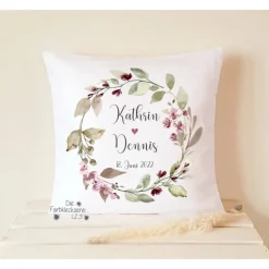 Geschenk zur Hochzeit, Kissen Rosen personalisiert, Hochzeitsgeschenk