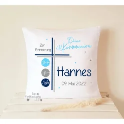 Geschenk zur Kommunion Junge Kissen 40x40cm personalisiert