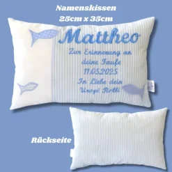 Geschenk zur Taufe oder Geburt Namenskissen personalisiertes Kissen für Jungen und Mädchen Kommuniongeschenk