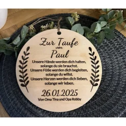 Geschenk zur Taufe Taufgeschenk Schild Dekoschild Holz zum aufhängen individuell personalisierbar Lasergravur Erinnerung