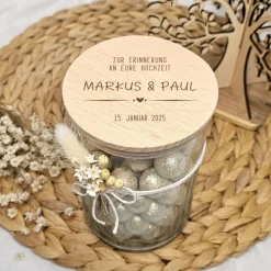 Geschenk zur Verlobung Verlobungsgeschenk Geldgeschenk Hochzeit Hochzeitsgeschenk Vorratsglas Geschenkglas graviert