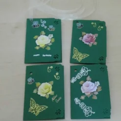 Geschenkanhänger & Miniaturkarte – 3-D Glückwunschkarte Rose zum Geburtstag, handgemacht, 4 Stück