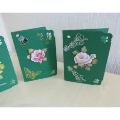 Geschenkanhänger & Miniaturkarte – 3-D Glückwunschkarte Rose zum Geburtstag, handgemacht, 4 Stück