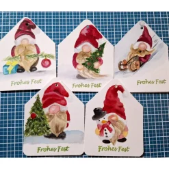 Geschenkanhänger 5 Stück Wichtel zu Weihnachten handgemalt