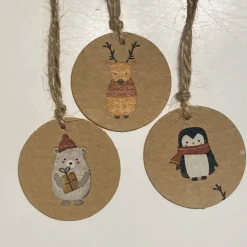 Geschenkanhänger Wintermotive – 10er Set, Natur, 4,5cm, Juteband, 3 Motive