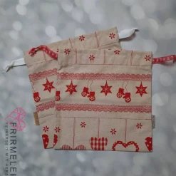 Geschenkbeutel - natur mit roten, winterlichen Motiven(Varianten)