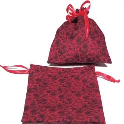 Geschenkbeutel Blümchen rot – Baumwolle, wiederverwendbar, mit Tunnelzug