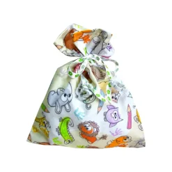 Geschenkbeutel Bunte Tiere aus Baumwolle – Geschenkverpackung, wiederverwendbar, 19x22 cm