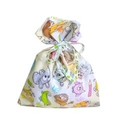 Geschenkbeutel Bunte Tiere aus Baumwolle – Geschenkverpackung, wiederverwendbar, 19x22 cm