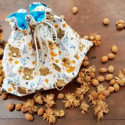 Geschenkbeutel für Nüsse – Stoffbeutel mit Zugband & Herbstmotiven, nachhaltig & waschbar