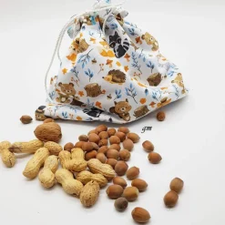 Geschenkbeutel für Nüsse – Stoffbeutel mit Zugband & Herbstmotiven, nachhaltig & waschbar