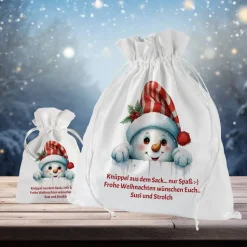 Geschenkbeutel mit Wunschtext Weihnachten Motiv Schneemann