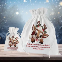 Geschenkbeutel mit Wunschtext Weihnachten Motiv Rentier