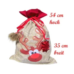 Geschenkbeutel XXL Nikolaussack Rentier Weihnachten Baumwolle doppellagig wiederverwendbar
