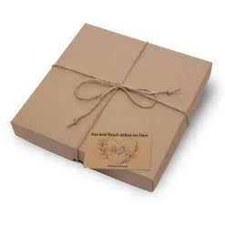 Geschenkbox braun Größe M 22 x 22 3 cm mit Jutegarn und Karte nach Wahl ==><noscript><img width=