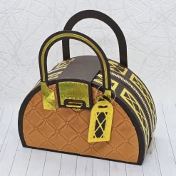 Geschenkbox Handtasche Unikat – edle Verpackung aus Fotokarton, gold verziert