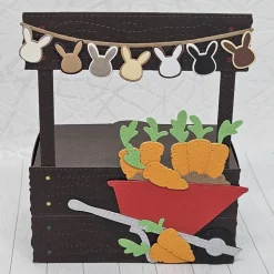 Geschenkbox Osterhase | Handgefertigt | Rote Schubkarre & Möhren | Box für Geld & Gutscheine | Mit abnehmbarem Anhänger