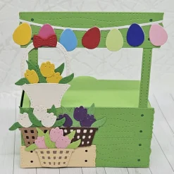 Geschenkbox Ostern | Handgefertigt | Brauner Hase & Tulpenkörbe | Box für Geld & Gutscheine | Mit abnehmbarem Anhänger