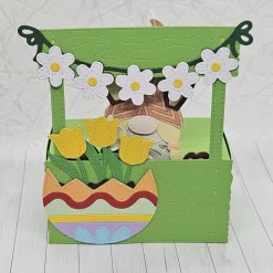Geschenkbox Ostern | Handgefertigt | Gelbe Tulpen & Blumenmeer | Box für Geld & Gutscheine | Mit abnehmbarem Anhänger