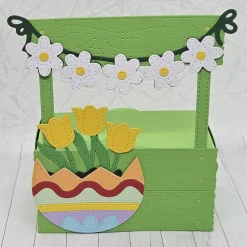 Geschenkbox Ostern | Handgefertigt | Gelbe Tulpen & Blumenmeer | Box für Geld & Gutscheine | Mit abnehmbarem Anhänger