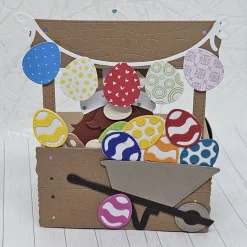 Geschenkbox Oster-Wichtel | Handgefertigt | Schubkarre & bunte Eier | Box für Geld & Gutscheine | Abnehmbarer Anhänger