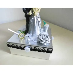 Geschenkbox Silberne Hochzeit – Elegante Deko-Box mit Silberpaar & Blüten – Geldgeschenk 25. Hochzeitstag