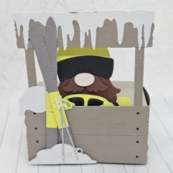 ​Geschenkbox Ski-Wichtel neongelb | Handgefertigt | Box für Geldgeschenke & Gutscheine | Abnehmbarer Anhänger