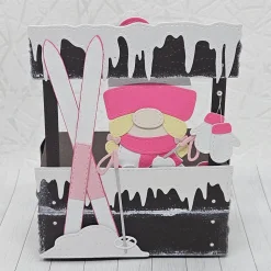 Geschenkbox Ski-Wichteline | Handgefertigt | Box für Geldgeschenke & Gutscheine | Abnehmbarer Anhänger | Winter-Deko