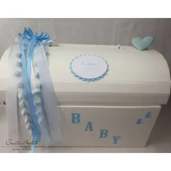 Geschenkbox Truhe Taufe Geburt Baby Blau Erinnerungstruhe