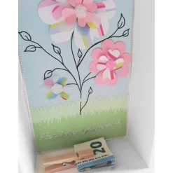 Geschenkbox Verpackung für Geldgeschenk – Blumenwiese mit Biene, Herzlichen Glückwunsch