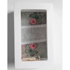 Geschenkbox Vintage – Verpackung für Geldgeschenk mit Papierrosen, Herzlichen Glückwunsch