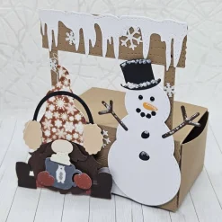 Geschenkbox "Wichtel & Schneemann" Rustikal | Handgemachte Verpackung mit abnehmbarem Anhänger | Winter-Deko