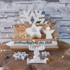 Geschenke Set Weihnachten – Handgemachtes Kerzenset mit Raysin-Deko & Kerzenhalter
