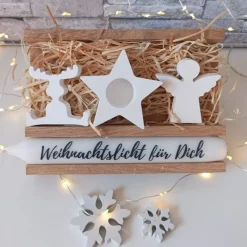 Geschenke Set Weihnachten – Handgemachtes Kerzenset mit Raysin-Deko & Kerzenhalter