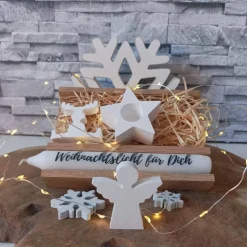 Geschenke Set Weihnachten – Handgemachtes Kerzenset mit Raysin-Deko & Kerzenhalter
