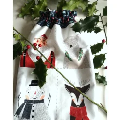 Geschenkebeutel Weihnachten Nr.4 aus Baumwolle Patchworkstoff mit weihnachtlichen Motiven, 20x30cm, wiederverwendbar